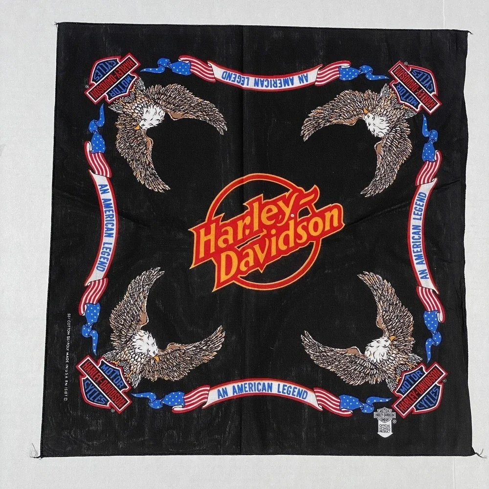 New VTG Harley Davidson Scarf Bandanna Eagle Flag 21